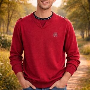 Guess Jeans Men's V-Neck Sweater in Deep Red
